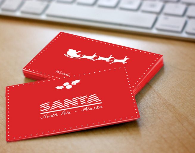 Design de cartes de visite dans le cadre d'un concours sur le thème de Noël. Réalisation par le studio du flamant rose, Bordeaux