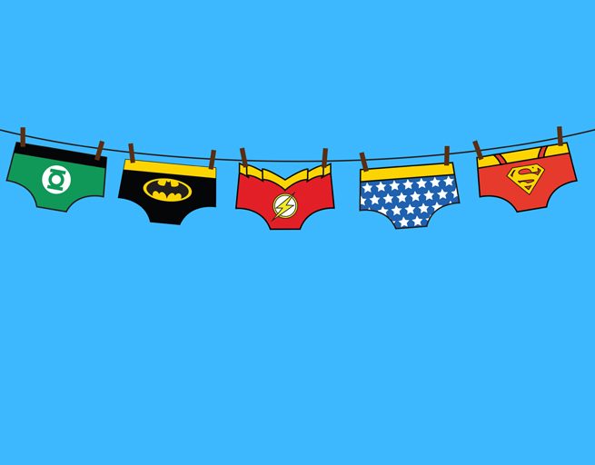 Illustration sous vêtements super héros, réalisation Studio du Flamant rose, Bordeaux.