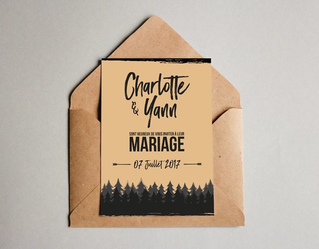 Faire part de mariage design, réalisation Studio du Flamant rose, Bordeaux.